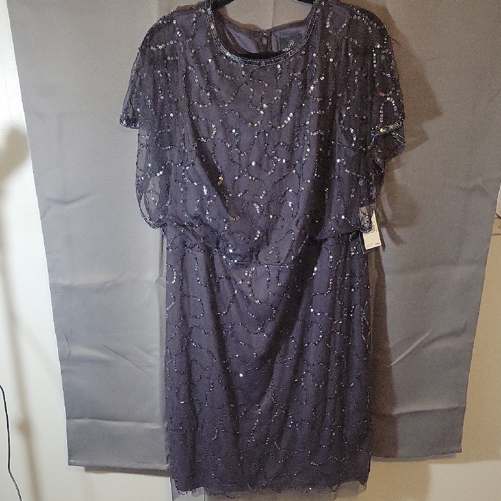 Adrianna Papell Navy Sequin Midi Dress